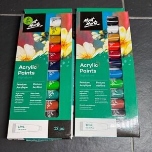 2 Pack Mont Marte Signature Acrylic Paint Set 12 Colors 12ml‎ Tubes PMHS0026 NEW